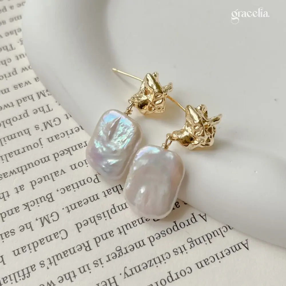 Luminous Lava Stone Pearl Drop Earrings | Golden Hours Series