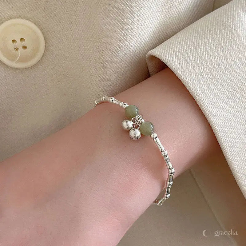 Blooming Bamboo Zen Sterling Silver Jade Bell Bracelet