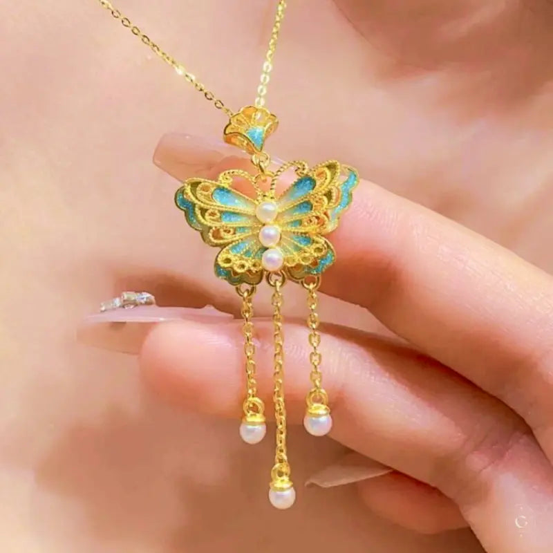 Celestial Butterfly Teardrops Necklace