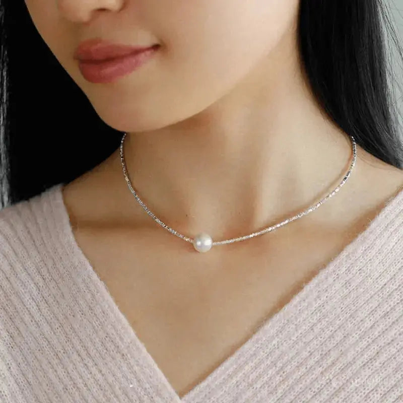 Everglow Dainty Silver Pearl Necklace