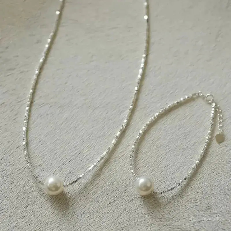 Everglow Dainty Silver Pearl Necklace