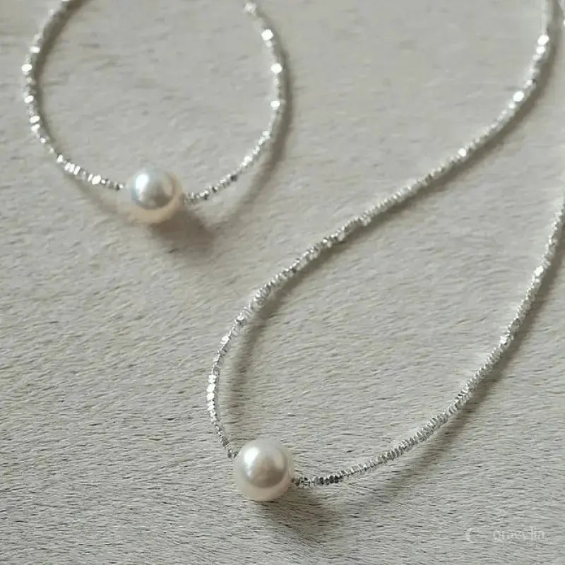 Everglow Dainty Silver Pearl Necklace