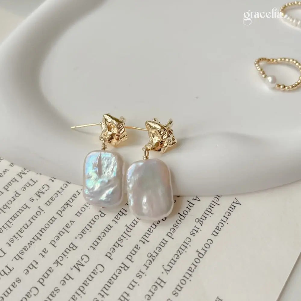 Luminous Lava Stone Pearl Drop Earrings | Golden Hours Series