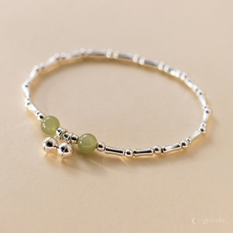 Blooming Bamboo Zen Sterling Silver Jade Bell Bracelet