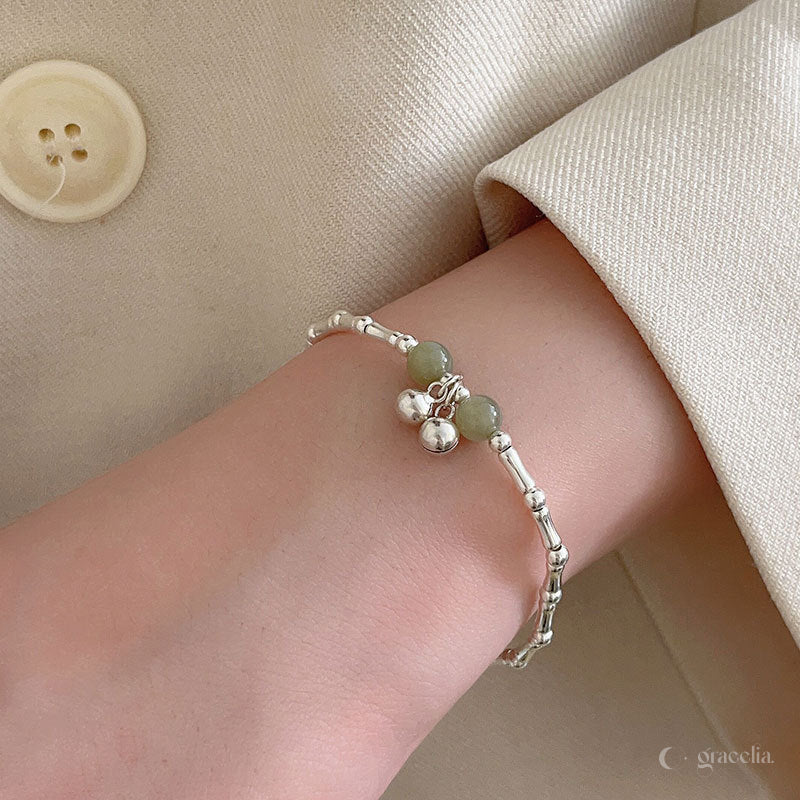 Blooming Bamboo Zen Sterling Silver Jade Bell Bracelet