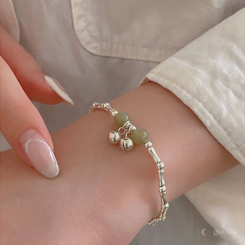 Blooming Bamboo Zen Sterling Silver Jade Bell Bracelet