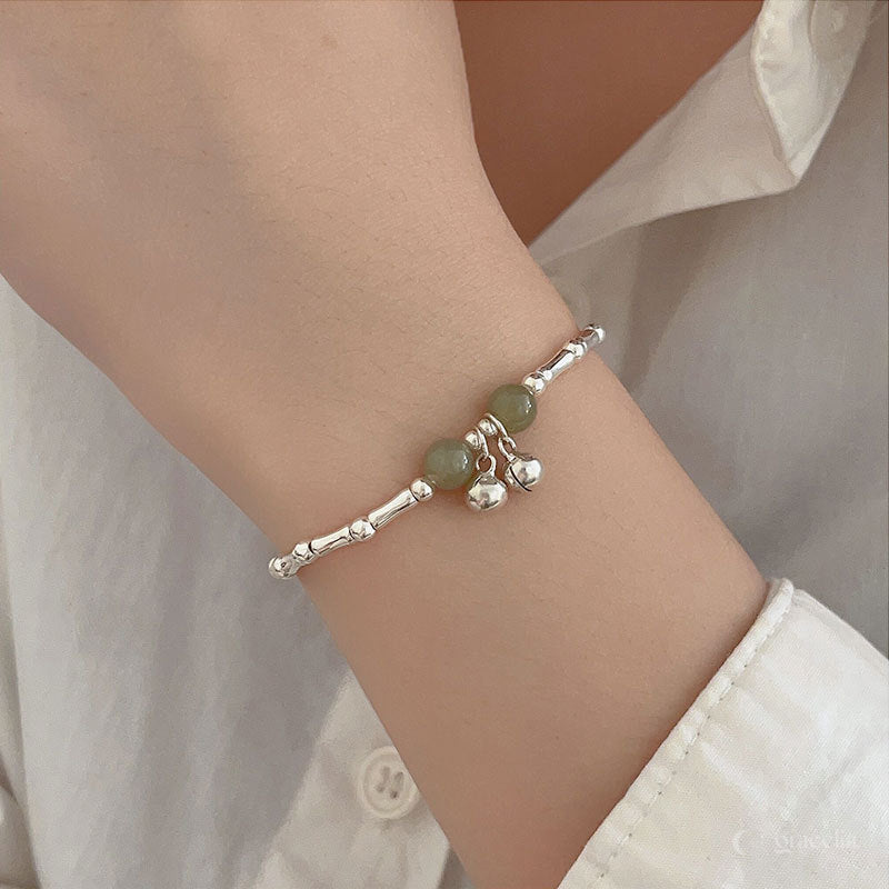 Blooming Bamboo Zen Sterling Silver Jade Bell Bracelet