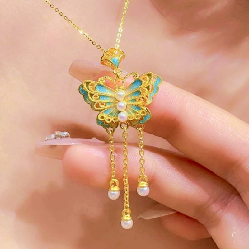 Celestial Butterfly Teardrops Necklace