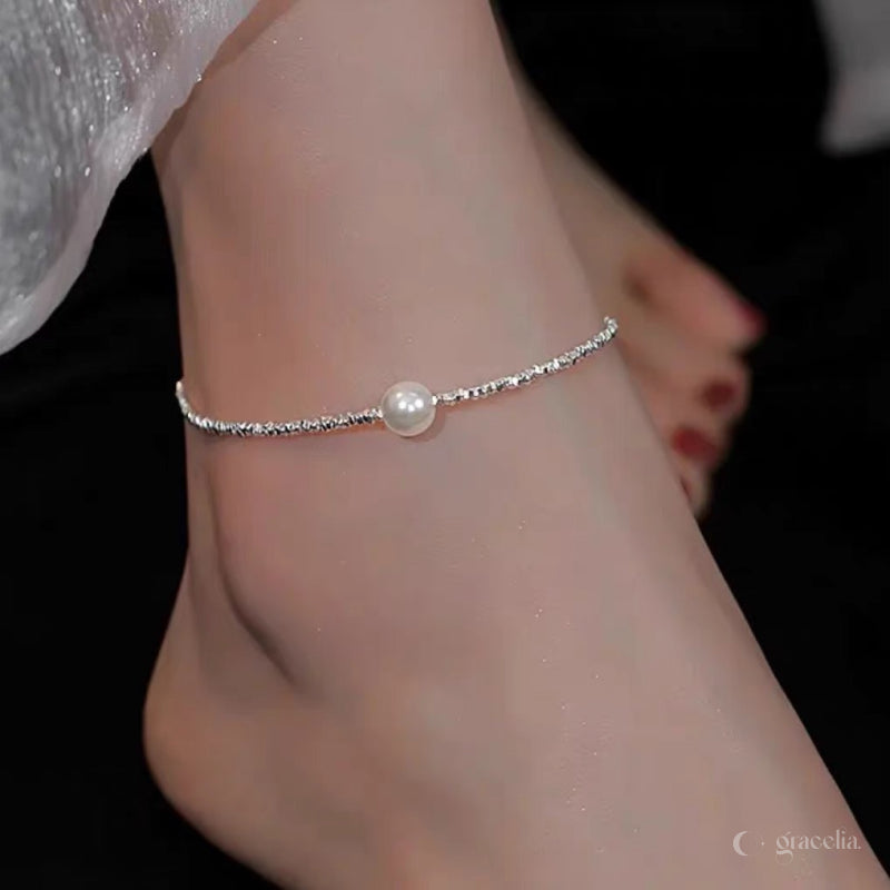 Everglow Dainty Silver Pearl Anklet