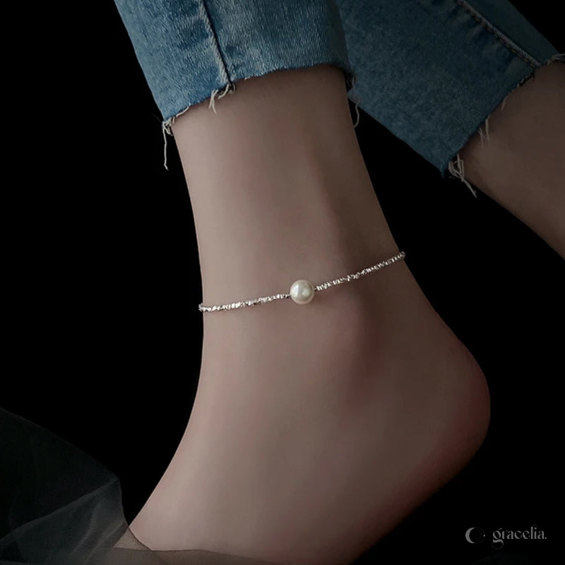 Everglow Dainty Silver Pearl Anklet