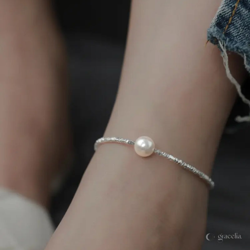 Everglow Dainty Silver Pearl Anklet