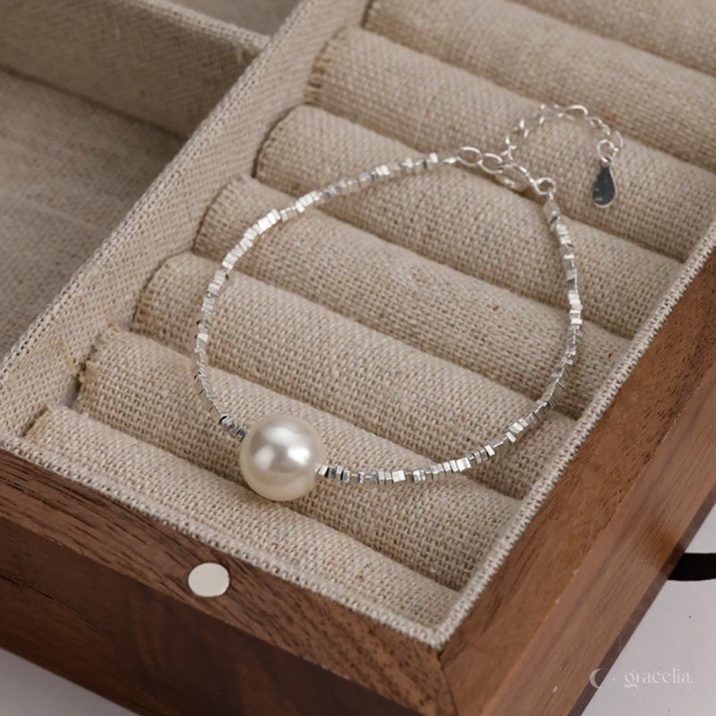 Everglow Dainty Silver Pearl Anklet