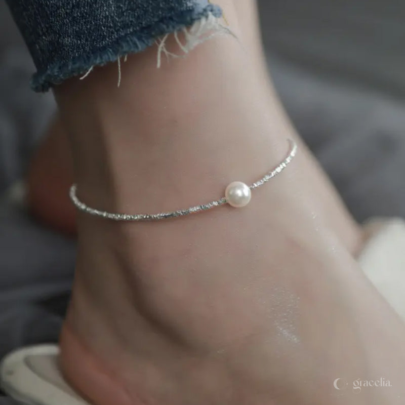 Everglow Dainty Silver Pearl Anklet