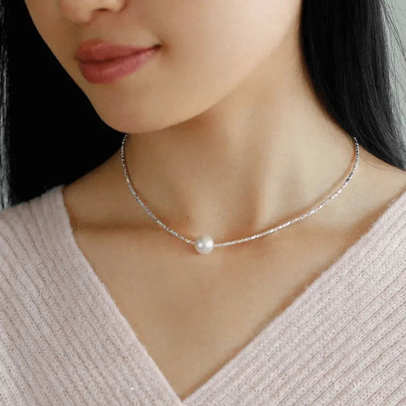 Everglow Dainty Silver Pearl Necklace