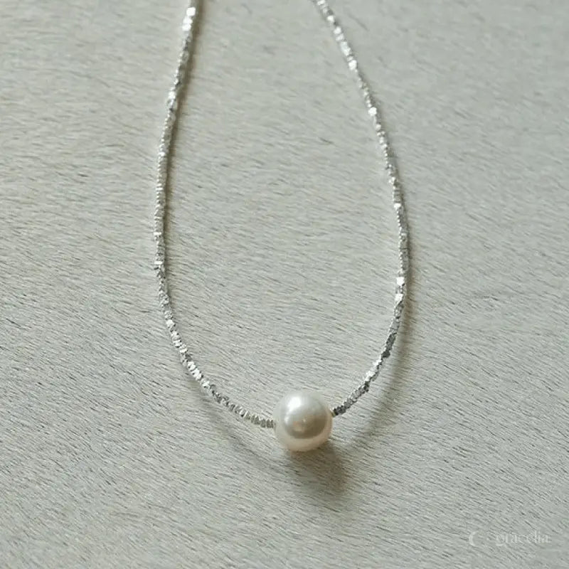 Everglow Dainty Silver Pearl Necklace