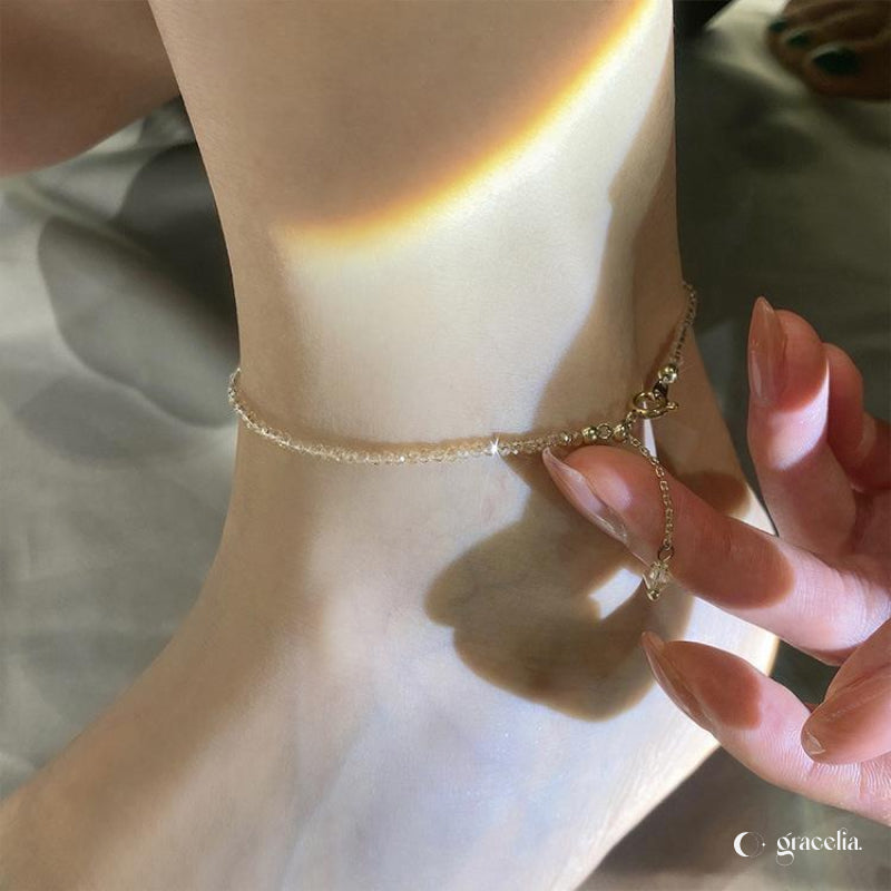 Golden Hours Dainty Beaded Anklet