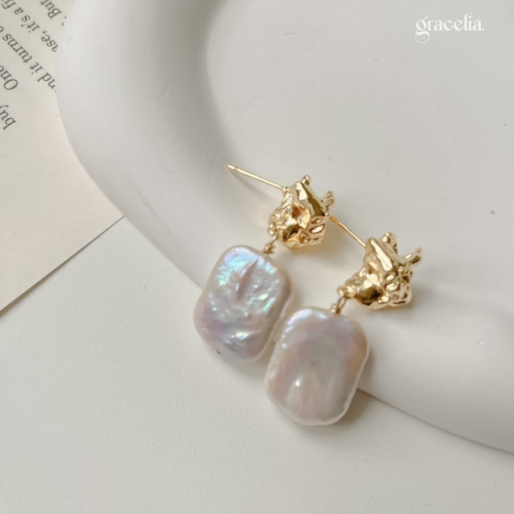 Luminous Lava Stone Pearl Drop Earrings | Golden Hours Series